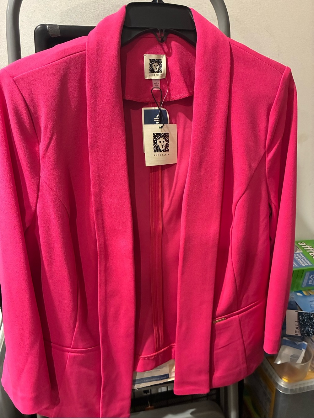 Anne Klein Vibrant Hot Pink Open-Front Blazer